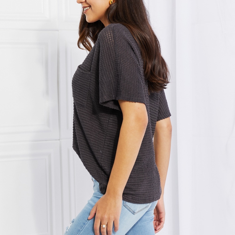 NEW ZENANA Spring It On Keyhole Jacquard Sweater in Gray - Picture 3 of 7